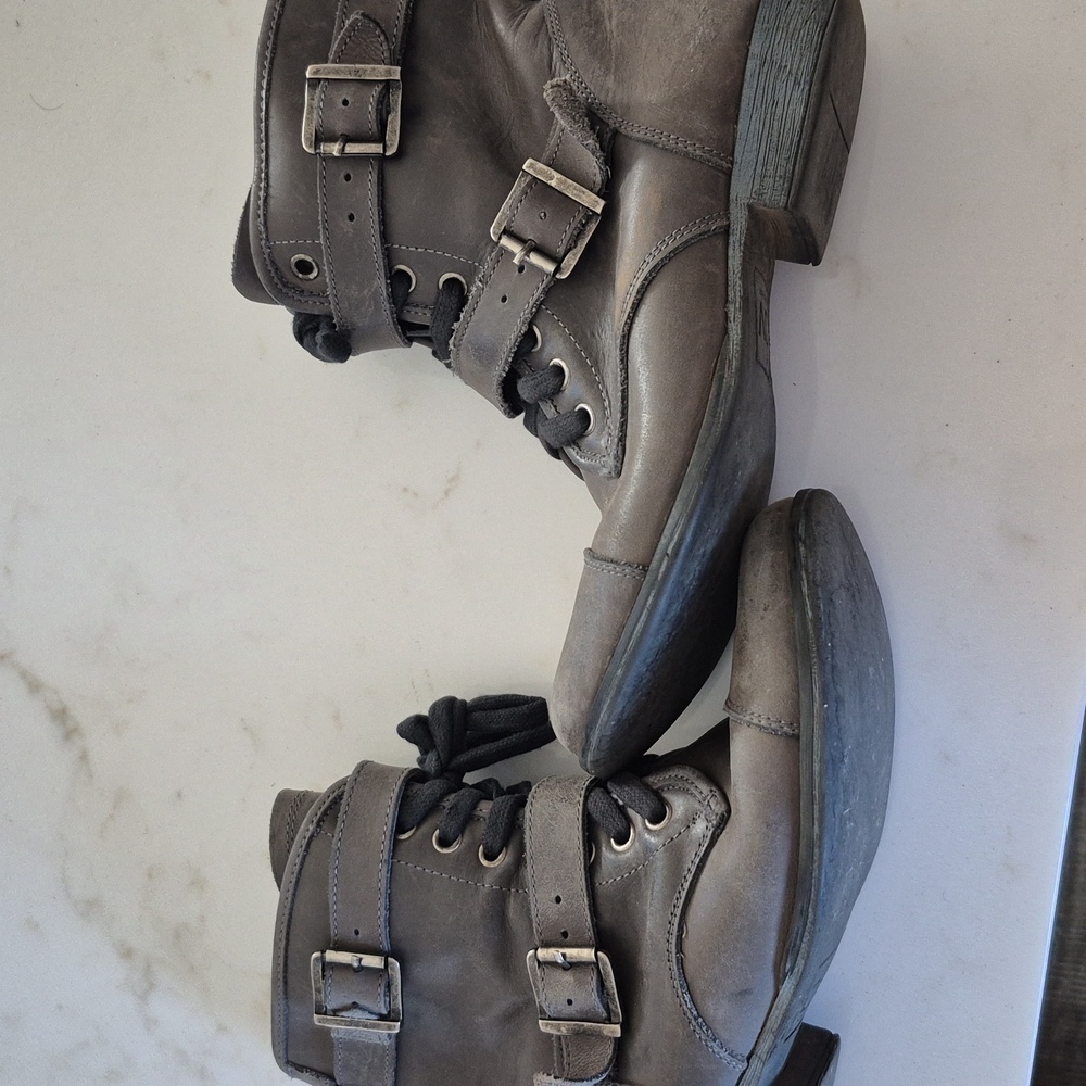 Dolce Vita Combat Ankle Boots Lace-Up Side Zipper Leather Gray 8.5